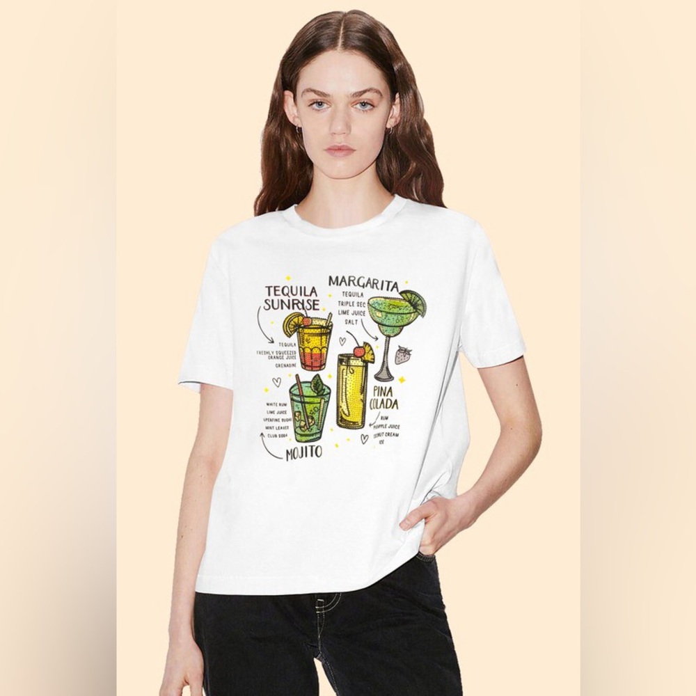 Over Apparel White Cocktail Recipe Rhinestone T Shirt Top